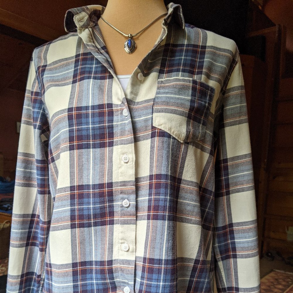 H&M Logg Flannel Button Up Shirt Cream Plaid